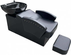 Λουτήρας Σταθερός με Καρέκλα με Αναδιπλούμενο Υποπόδιο από Συνθετικό Δέρμα Μαύρος Μ140xΠ64xΥ79εκ.