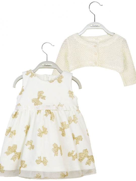 Kinderkleid Ärmelloses Tüll Tierdruck Set aus 2 mit Mantel Ecru