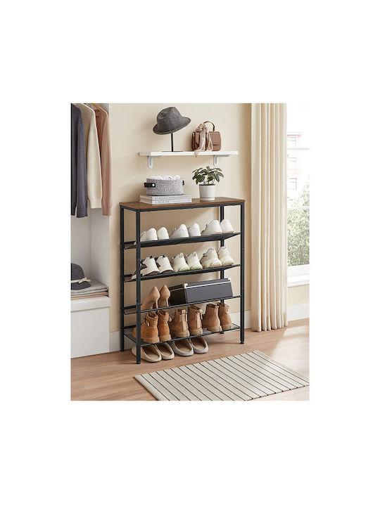 Metalică Suport pentru pantofi cu 5 Rafturi Neagră L75xW28xH93cm