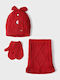 Kids Beanie Set with Scarf & Gloves Knitted Red