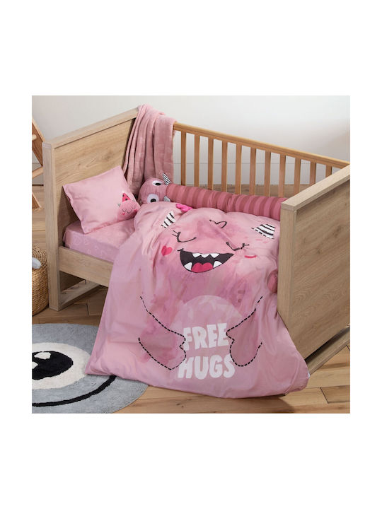 Nef-Nef Homeware Monstermania Girl Baby Sheets Set Crib Cotton Pink 120x170cm 3pcs