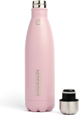 Emerson Double Wall Vacuum Bottle Bottle Thermos Stainless Steel BPA Free Warm Pink 500ml with Straw