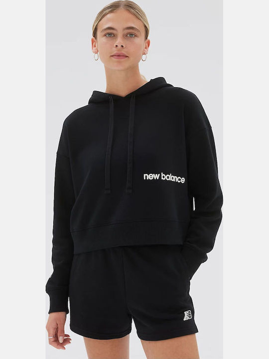 New Balance Essentials Φούτερ Μαύρο με Κουκούλα