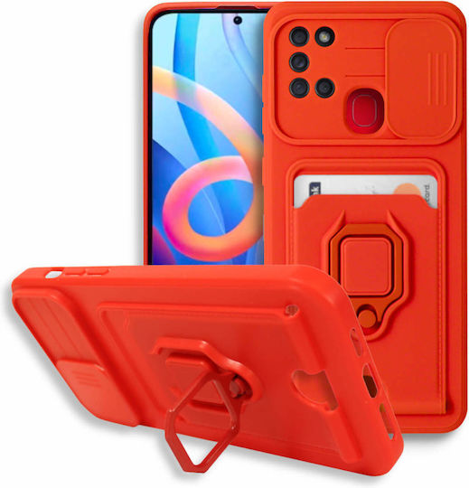 Bodycell Multifunction Back Cover Plastic with Strap and Card Slot Red (Galaxy A21s)