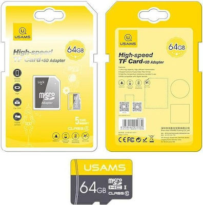 Usams USA447 microSDHC 64GB Clasa 10 UHS-I cu adaptor