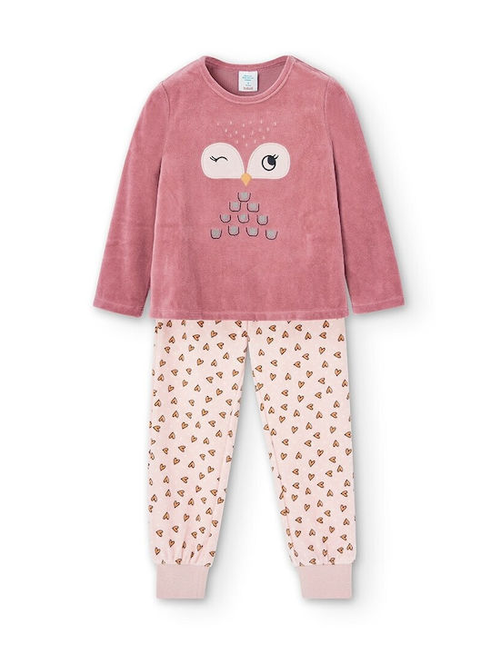 Boboli Set Top & Bottom Kids Winter Velvet Pyjamas Pink