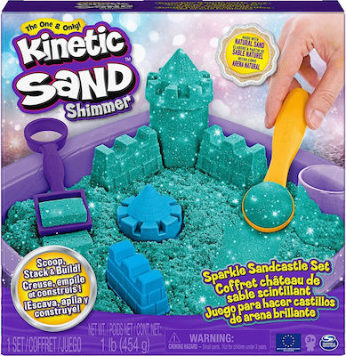 Spin Master Joc de construcție cu nisip Kinetic Sand Sparkle Sandcastle Set Green pentru copii de 3++ ani