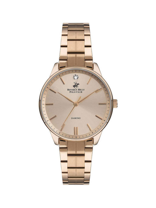 Beverly Hills Polo Club Diamonds Watch with Pink Gold Metal Bracelet