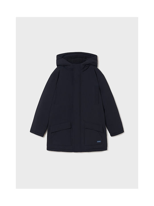 Mayoral Kids Casual Jacket Long with Lining & Protection Hood Navy Blue