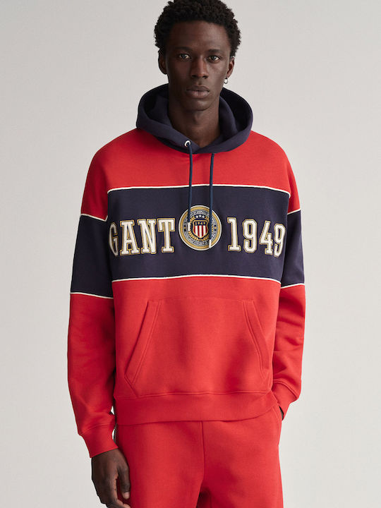 Crest Shield Sweatshirt with Hood Ruby Red