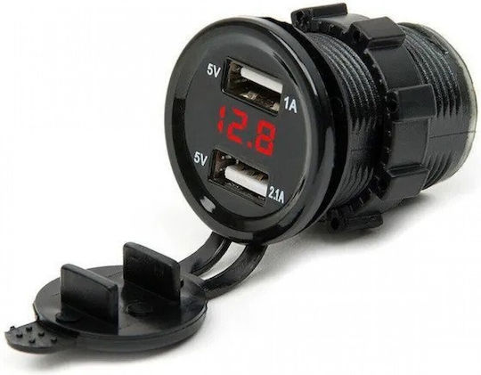 Ε50-DS-2014-RED-OEM Мотоциклетен зарядно устройство с Портове: 2xUSB До 15V с червен LED екран