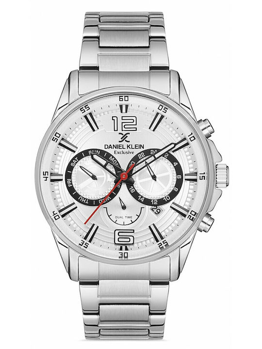 Daniel Klein Ανδρικό Ρολόι 44mm Μπαταρίας με Ασημί Μεταλλικό Μπρασελέ