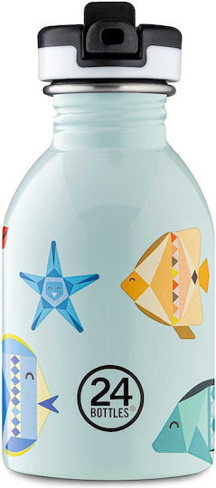 24Bottles Sea Friends Kids Water Bottle Thermos Stainless Steel with Straw Non Spill Light Blue 250ml