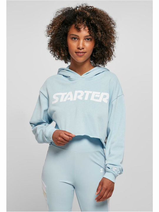 Cropped Γυναικείο Φούτερ με Κουκούλα Ice Water Blue