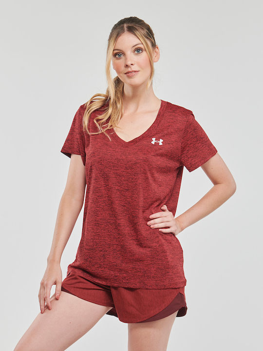 Women's T-shirt with V Neckline Red