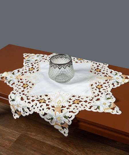 Silk Fashion Ivory Χριστουγεννιάτικο Τραπεζομάντηλο Υφασμάτινο Καρέ Αστέρια 90x90εκ.
