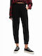 Ra Women's High-waisted Fabric Capri Trousers Carrot Fit Black
