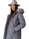 Women's Long Puffer Jacket for Winter with Hood Dk Grey