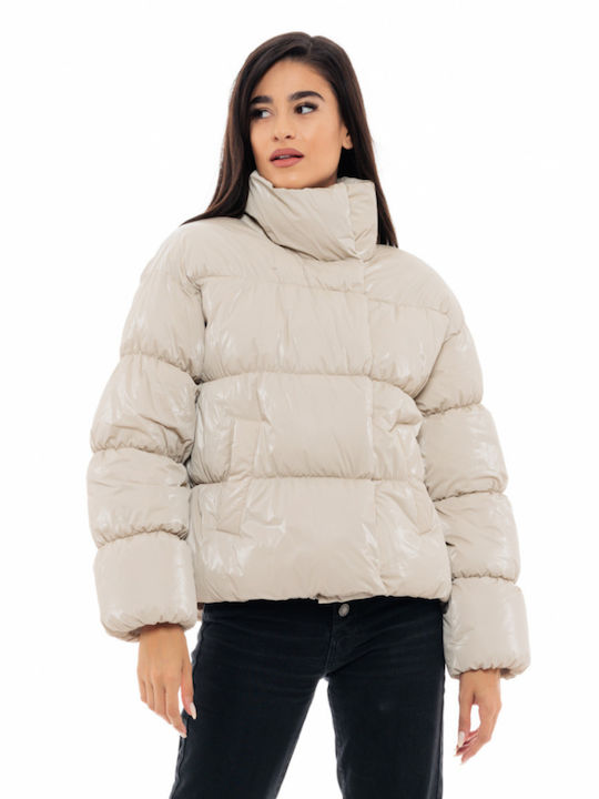 Biston Scurt Jachetă de femei Puffer pentru iarnă Bej