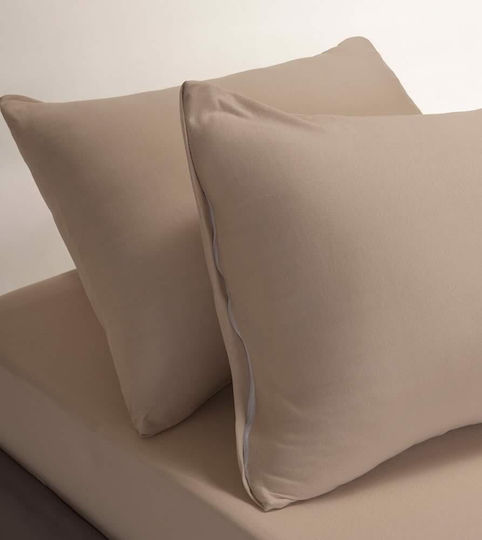 Melinen Sheet Set with 2 Pillowcases Super-Double with Elastic 160x200+25cm. Jersey Beige 3pcs