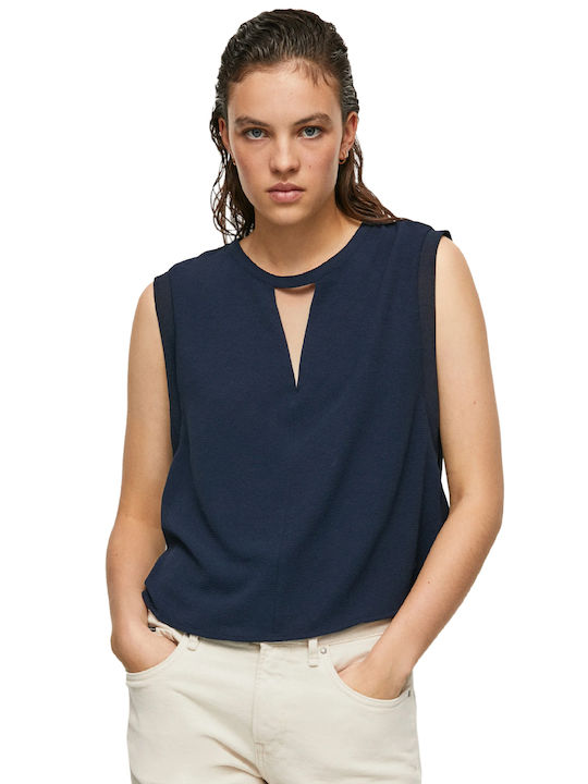 Pepe Jeans Women's Summer Blouse Sleeveless Navy Blue