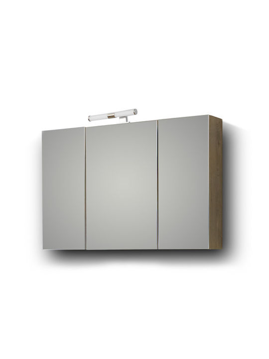 Martin Omega 120 Rechteckiger Badezimmerspiegel aus Spanplatte mit Schrank 120x65cm Beige Oak