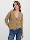 Short Women's Knitted Cardigan with Buttons Brown