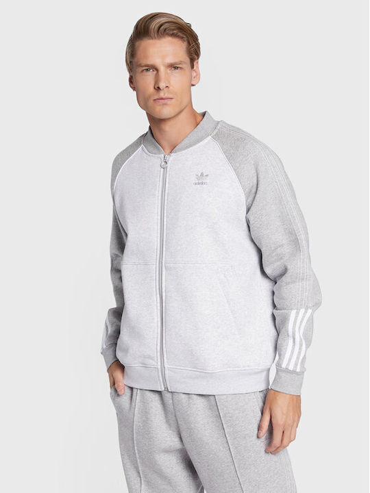Adidas SST Geacă pulover bărbați Light Grey Heather / White