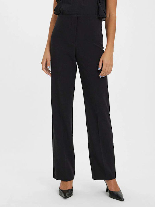 Vero Moda Women's High-waisted Fabric Trousers in Straight Line Black