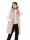 Splendid Women's Long Puffer Jacket for Winter with Hood Beige