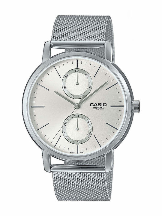 Casio Ανδρικό Ρολόι 41mm Χρονογράφος Μπαταρίας με Ασημί Ατσάλινο Μπρασελέ