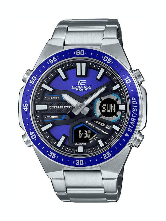 Casio Edifice Analog/Digital Men's Watch 46.9mm Chronograph Battery with Silver Metal Bracelet