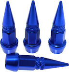 Car Tire Valve Caps Bullets Blue 4pcs