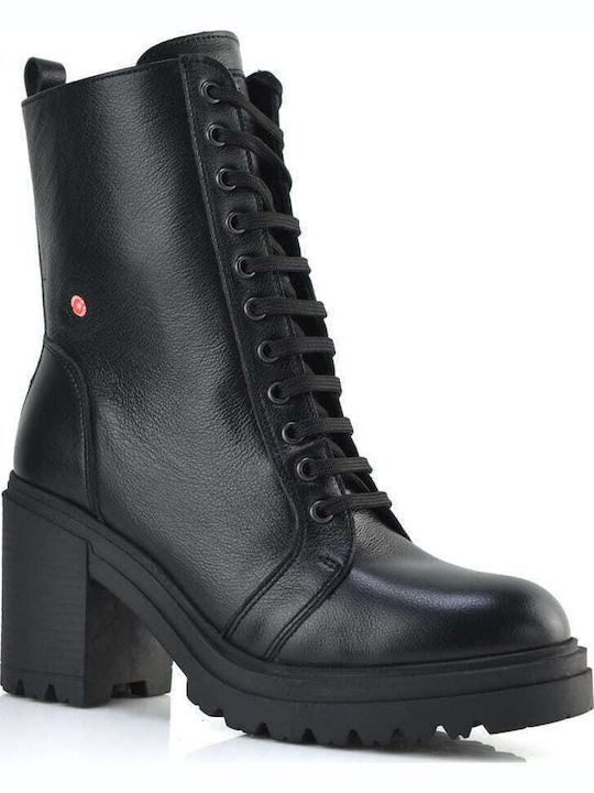 Leather Women's Ankle Boots with High Heel Black