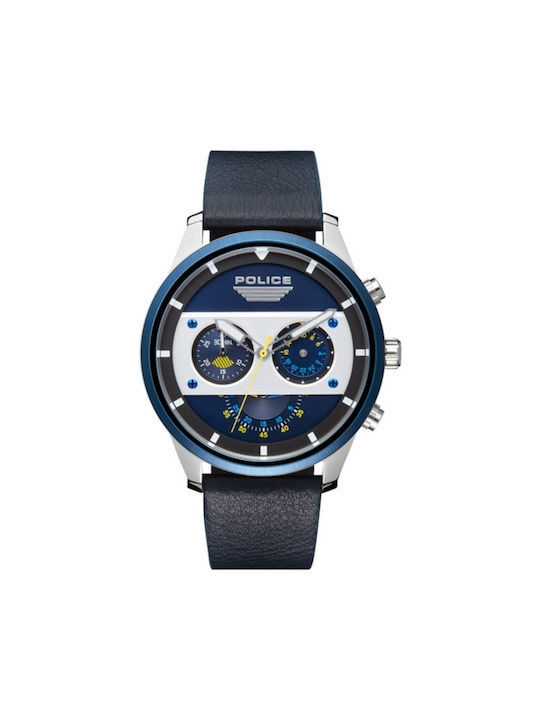 Police Watch Chronograph Battery with Blue Leather Strap