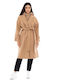 Biston Women's Midi Coat with Belt and Hood Beige