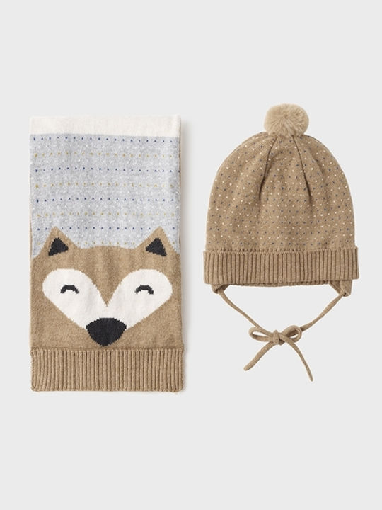 Mayoral Kids Beanie Set with Scarf Knitted Beige