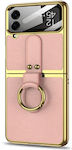 Electroplated Leather Case with Ring and Strap Samsung Galaxy Z Flip4 5G SM-F721 Pink
