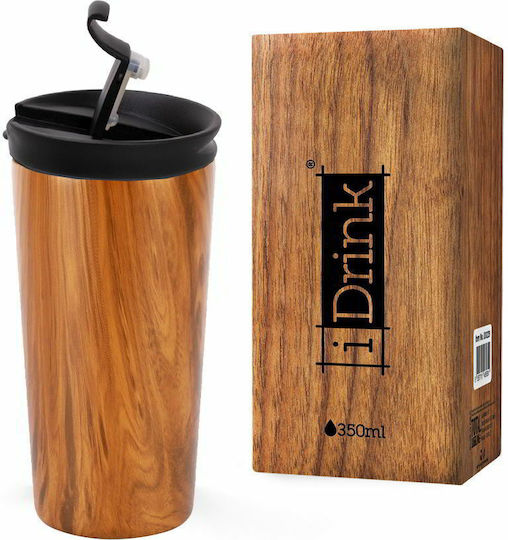 Total Gift I Drink Wood Glass Thermos Stainless Steel 350ml Brown with Mouthpiece