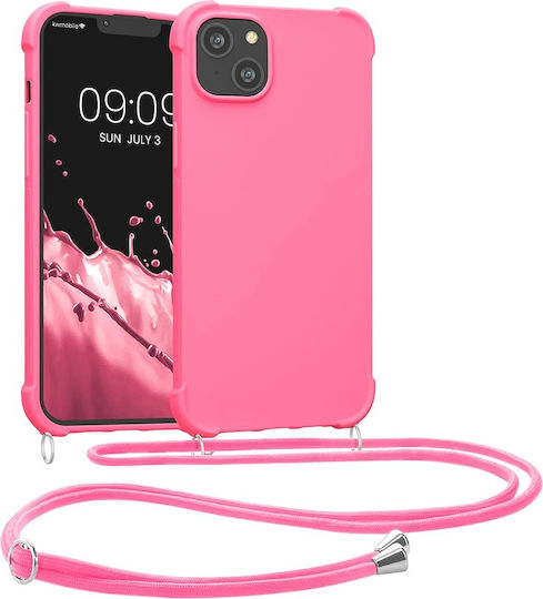 KWmobile Matte Back Cover Silicon cu Curea Neon Pink (iPhone 14 Plus)