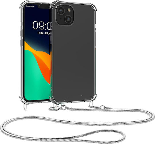 KWmobile Metal Necklace Back Cover Silicon cu Curea Transparent / Silver (iPhone 14 Plus)