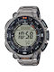 Casio Pro Trek Ανδρικό Ρολόι 52mm Χρονογράφος Solar με Γκρι Μεταλλικό Μπρασελέ