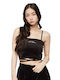 Γυναικείο Crop Top Βελούδινο με Τιράντες Μαύρο
