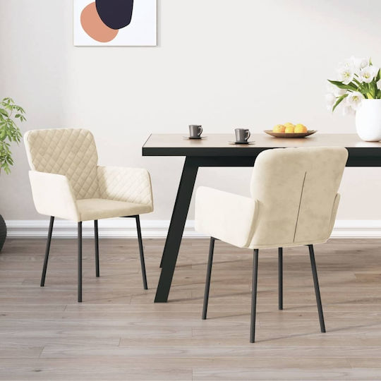 Dining Room Velvet Armchair Κρεμ 51.5x61x78.5cm 2pcs