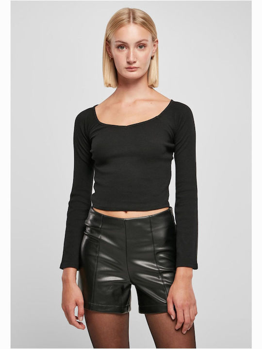 Urban Classics Damen Crop Top Langarm Schwarz