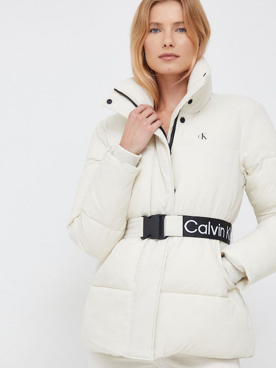 Calvin Klein Κοντό Γυναικείο Puffer Μπουφάν για Χειμώνα Λευκό