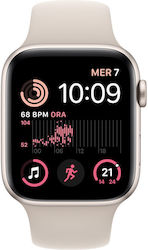 Apple Watch SE 2022 Aluminium 44mm Αδιάβροχο με Παλμογράφο (Starlight with Starlight Sport Band)
