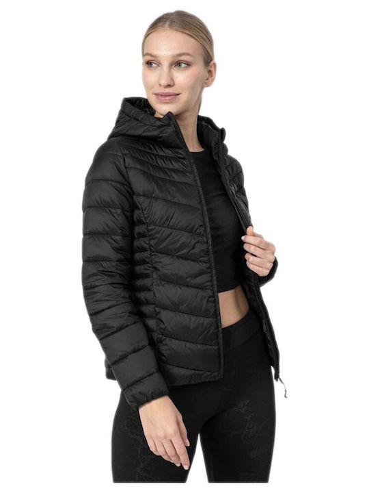 4F Kurz Damen Puffer Jacke für Winter Schwarz