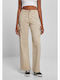 Women's High-waisted Fabric Cargo Trousers Straight Line Beige