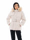 Splendid Kurz Damen Puffer Jacke mit pelziger Kapuze für Winter Beige